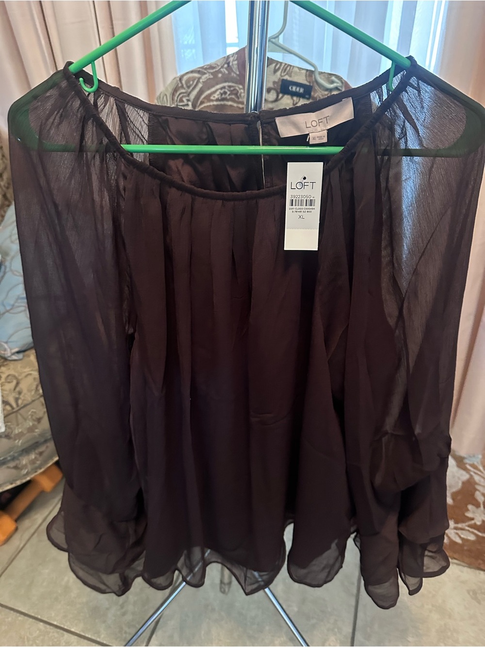 LOFT Black Sheer Peasant Blouse